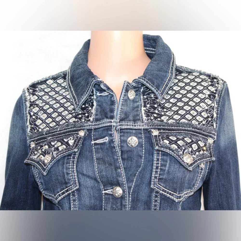Miss Me Cropped Rhinestone Jean Jacket - Picture 3 of 5